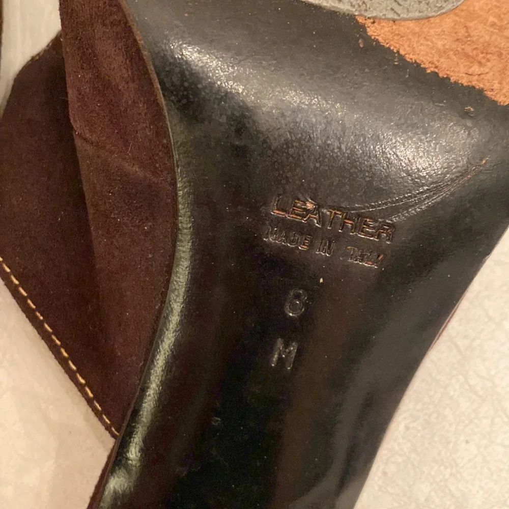 Yves Saint Laurent Brown Suede Vintage Square Toe Buckle Sandal Heel Pumps - Picture 11 of 13